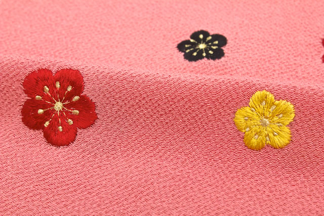 夢二浪漫の梅刺繍入り正絹ちりめん帯揚げ