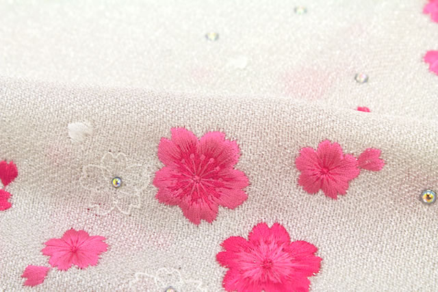 桜刺繍入り正絹ちりめん帯揚げ