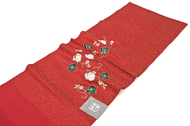 着物スタイルにおすすめ、夢二浪漫の刺繍入り丹後ちりめん帯揚げ