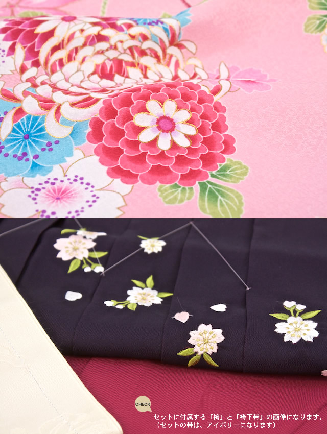 刺繍袴の二尺袖着物の袴セット
