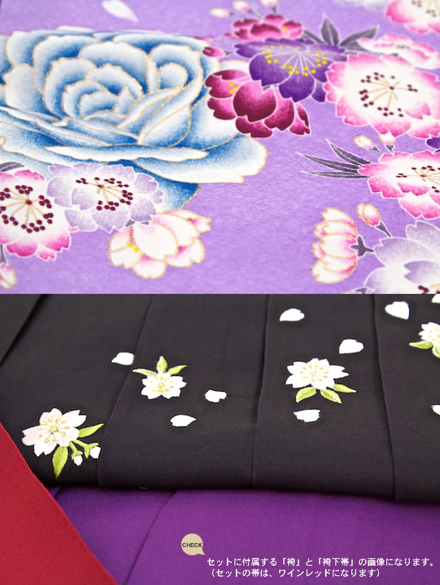 刺繍袴の二尺袖着物の袴セット