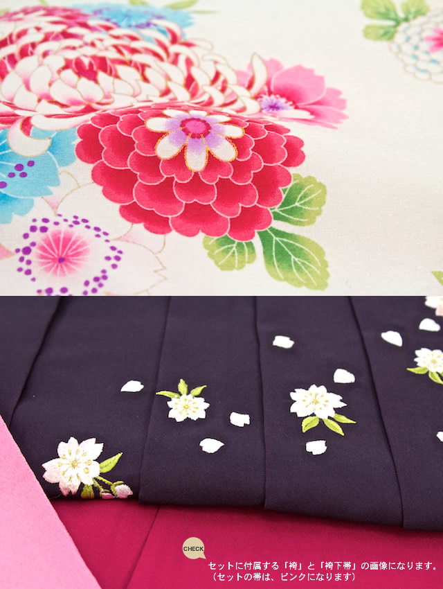 刺繍袴の二尺袖着物の袴セット