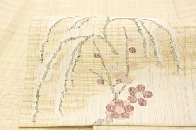 梅柄の半幅帯