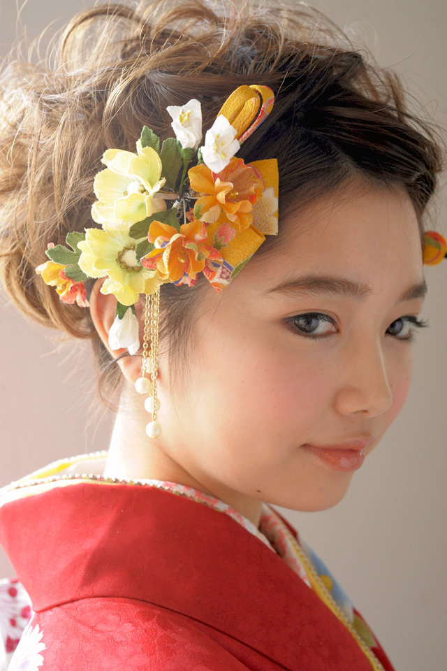 黄色系,花髪飾りセット(着用モデル:早川まいちゃん)
