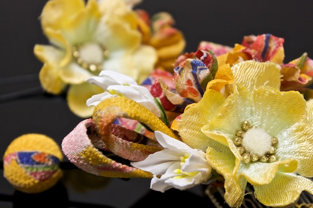 黄色系,花髪飾りセット