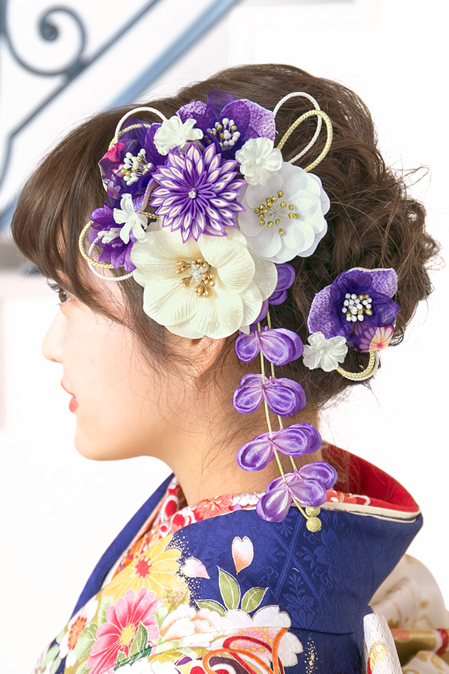 A11 和装 髪飾り 紫 成人式 結婚式 卒業式 振袖 袴 つまみ細工