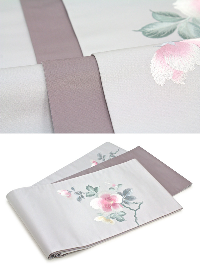 薔薇の花柄が刺繍されたフォーマル向け高級正絹袋帯