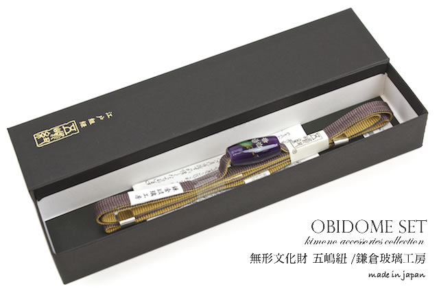 蜻蛉玉帯留めと三分紐五嶋紐のセット