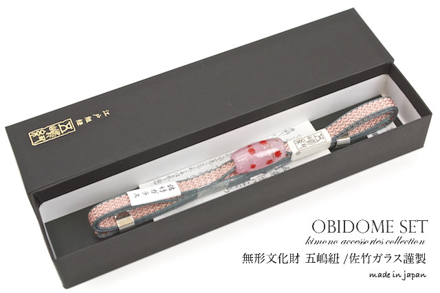 蜻蛉玉帯留めと三分紐五嶋紐のセット
